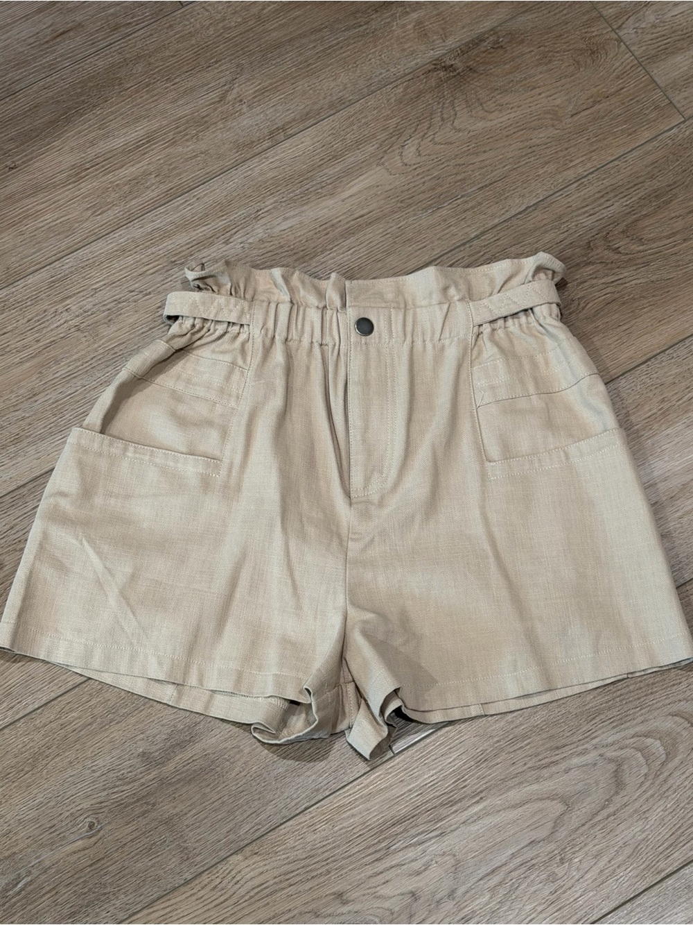 Beige Paperbag Waist Women’s Shorts